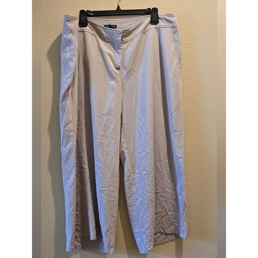 Eileen Fisher Grey Tan Wide-Leg Capri Pants Sz L